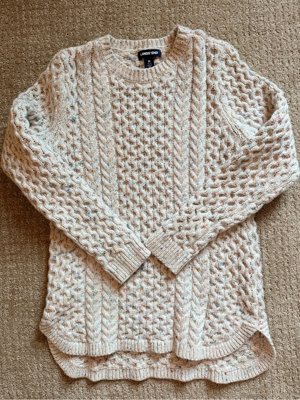 Lands' End Women's Cream Cable Knit Sweater